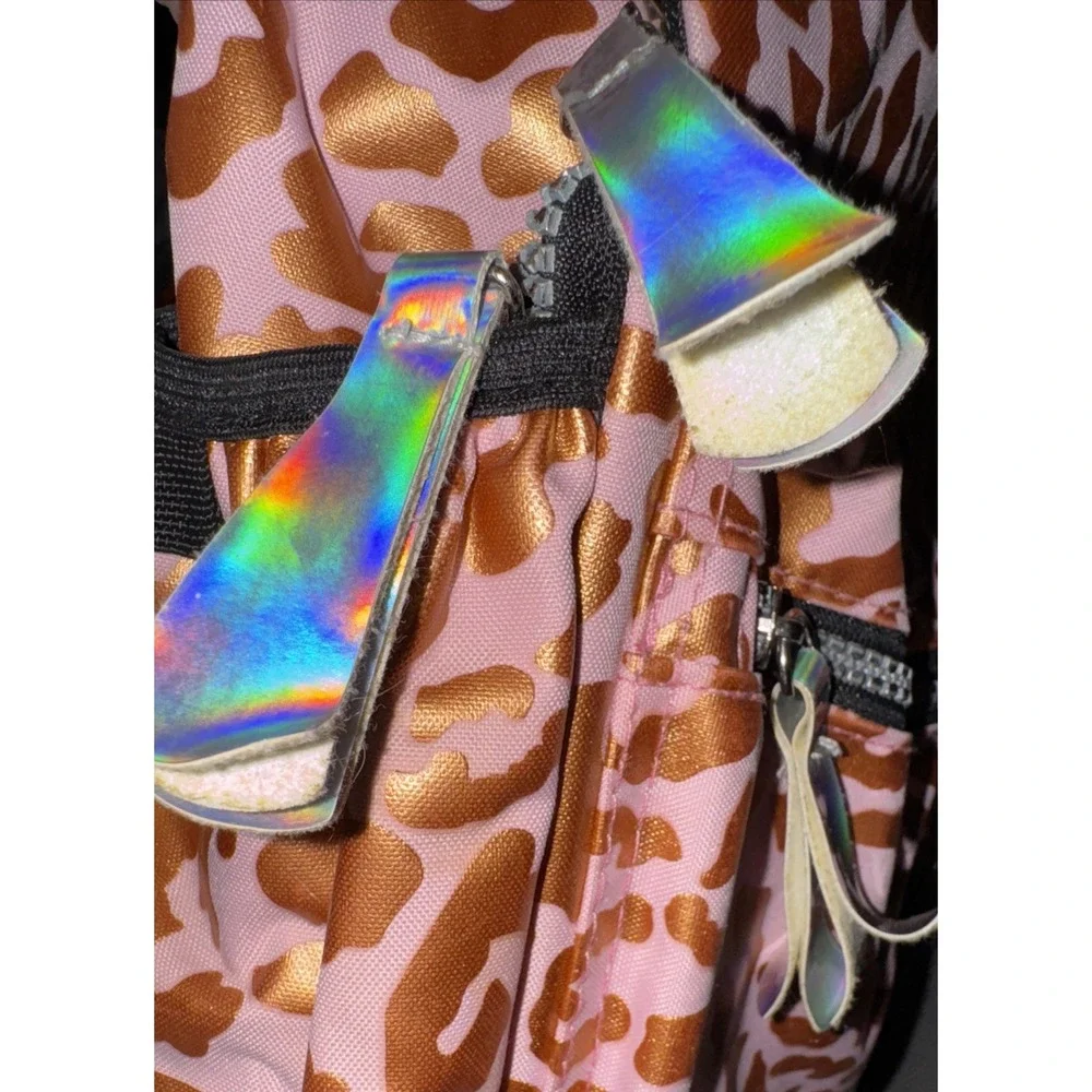 Rainbow Sugar Backpack Pink Metallic Leopard Print 16 X 11